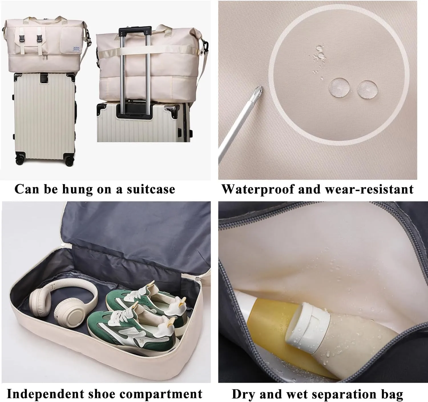 Duffle Bag Gym Bags Waterproof Weekender Bags For Women,With Shoes Compartment Wet Pocket,Sports Bag,Travel Duffle Bag (Gray)