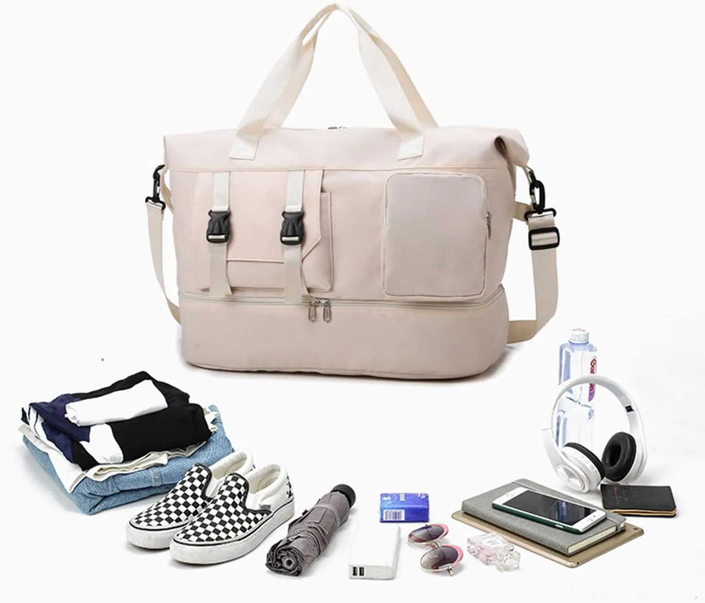 Duffle Bag Gym Bags Waterproof Weekender Bags For Women,With Shoes Compartment Wet Pocket,Sports Bag,Travel Duffle Bag (Gray)