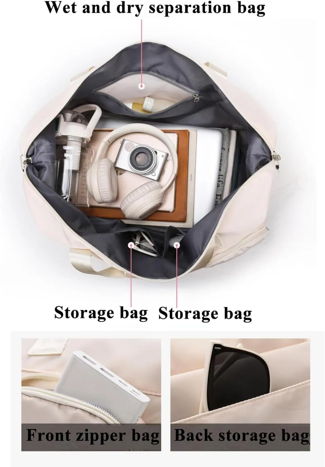 Duffle Bag Gym Bags Waterproof Weekender Bags For Women,With Shoes Compartment Wet Pocket,Sports Bag,Travel Duffle Bag (Gray)
