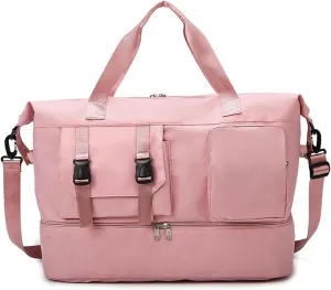 Duffle Bag Gym Bags Waterproof Weekender Bags For Women,With Shoes Compartment Wet Pocket,Sports Bag,Travel Duffle Bag (Pink)
