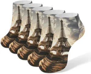 Eiffel Tower Ankle Socks Soft Breathable No Show Socks Comfortable Cotton Low Cut Casual Socks for Women Men 5 Pairs