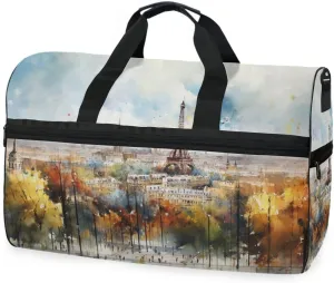 Eiffel Tower Painting Travel Duffel Bag Luggage Sports Gym Bags With Shoes Compartment Large Capacity Lightweight Duffle Bag For Men Women