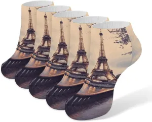 Eiffel Tower Winter Rainy Ankle Socks Soft Breathable No Show Socks Comfortable Cotton Low Cut Casual Socks for Women Men 5 Pairs