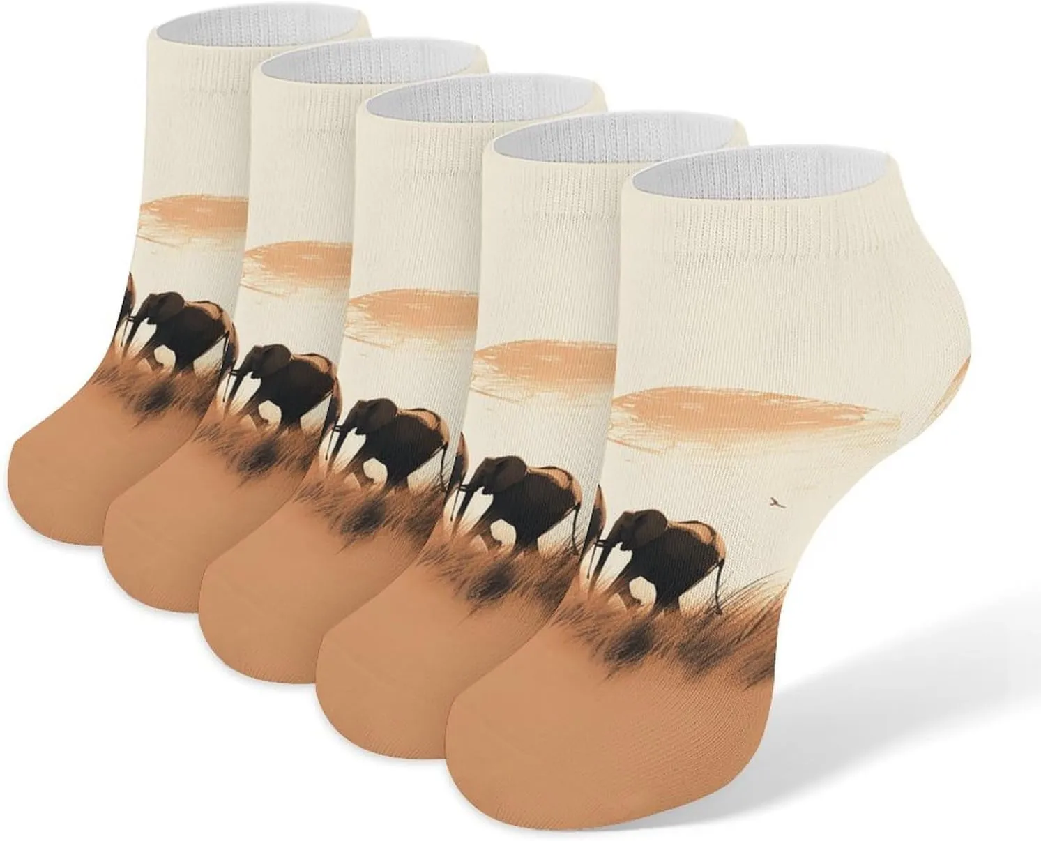 Elephant Family Ankle Socks Soft Breathable No Show Socks Comfortable Cotton Low Cut Casual Socks for Women Men 5 Pairs