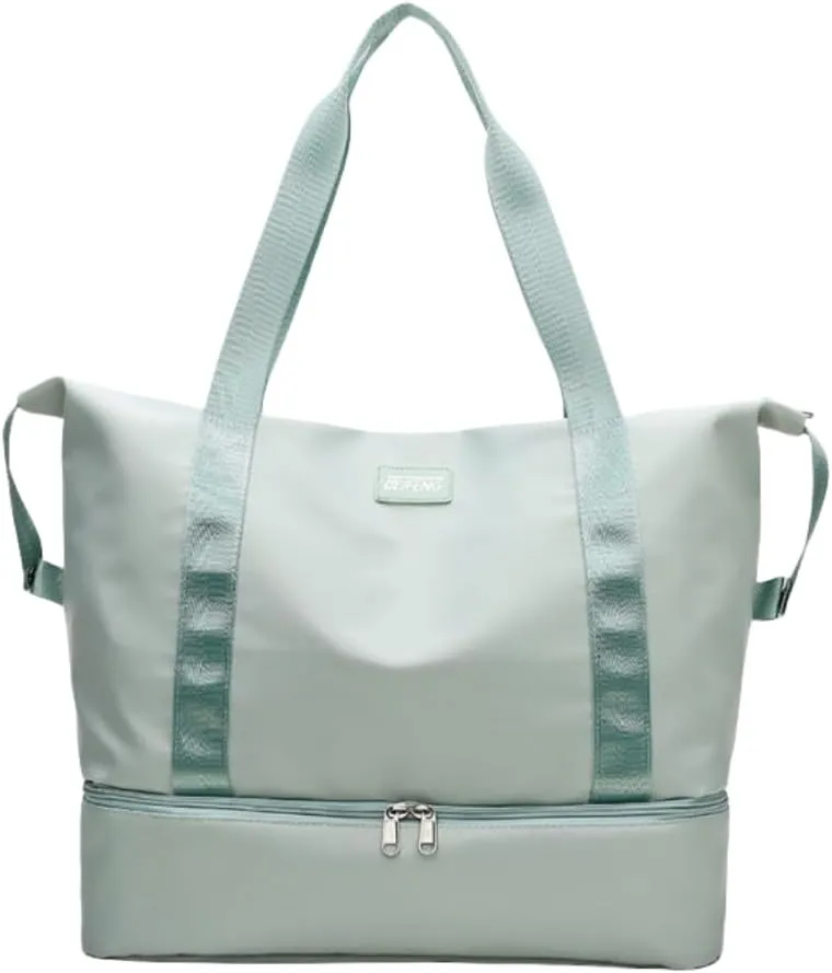 ESUPPORT Gym Bag for Women Travel Duffel Bag Weekender Carry on Overnight Bag with Wet Pocket and Expandable Shoes Compartment(Green)