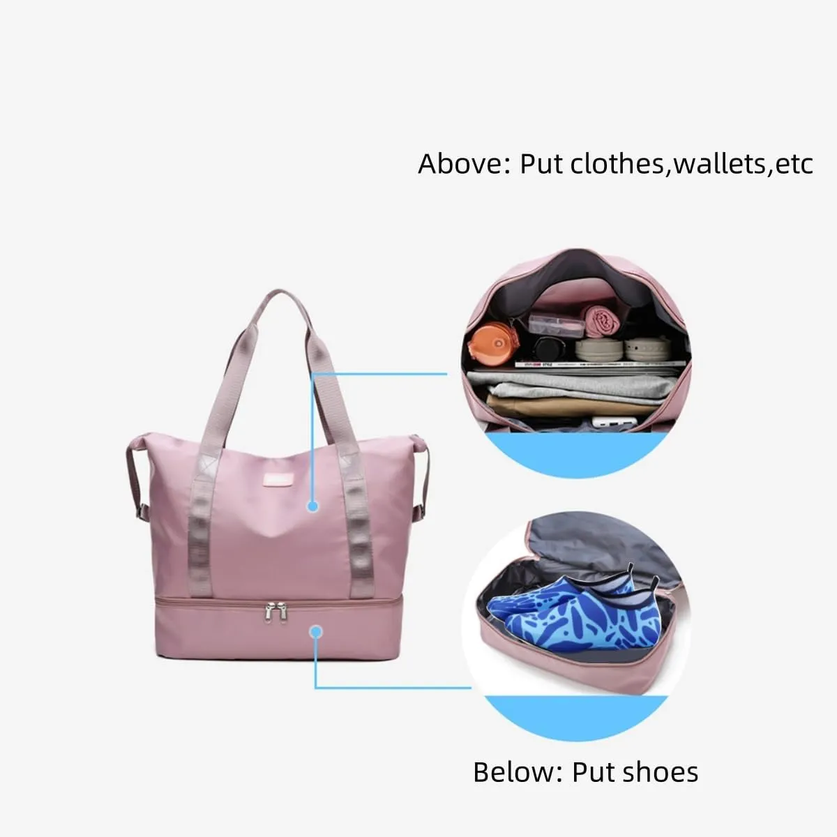 ESUPPORT Gym Bag for Women Travel Duffel Bag Weekender Carry on Overnight Bag with Wet Pocket and Expandable Shoes Compartment(Green)