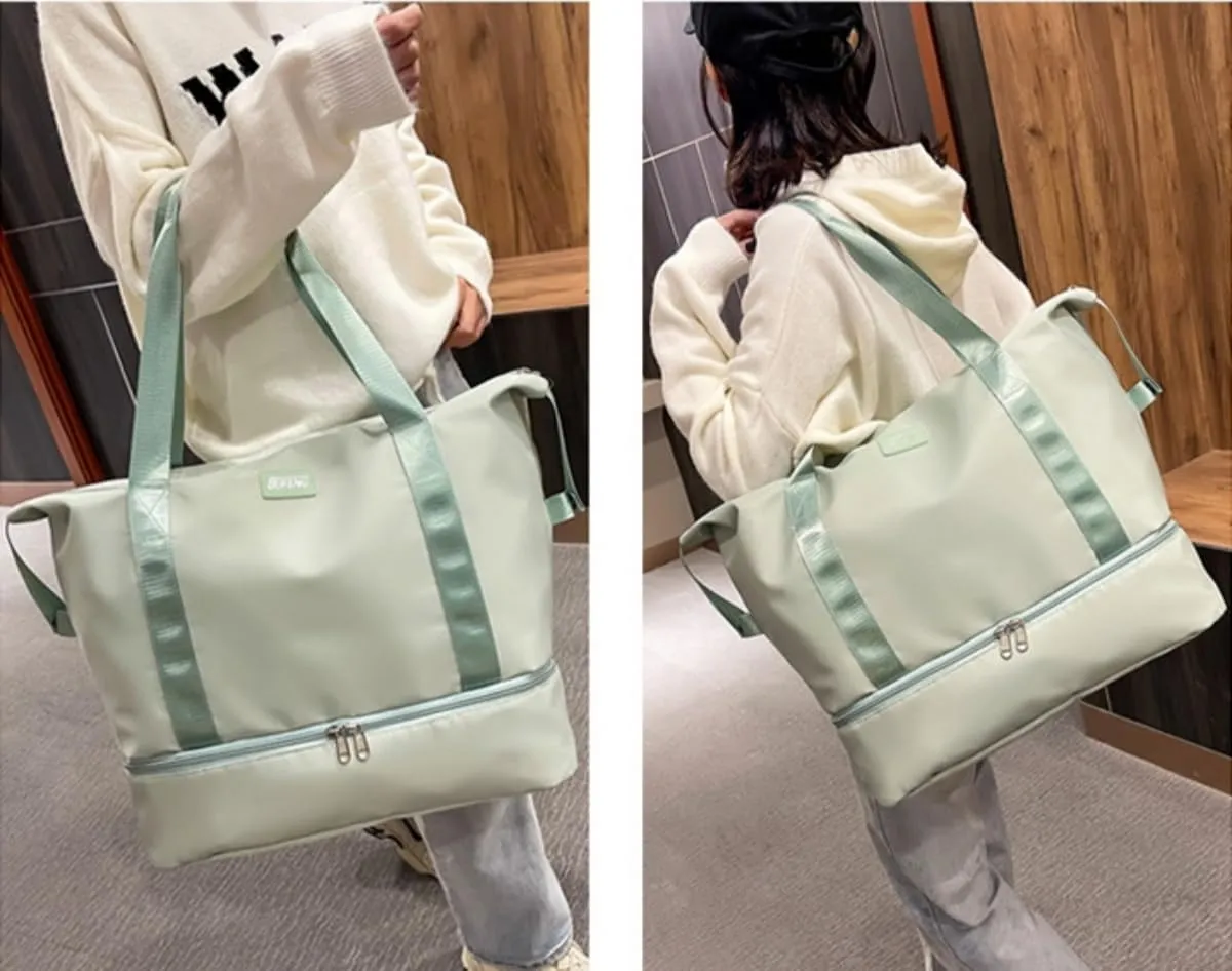 ESUPPORT Gym Bag for Women Travel Duffel Bag Weekender Carry on Overnight Bag with Wet Pocket and Expandable Shoes Compartment(Green)