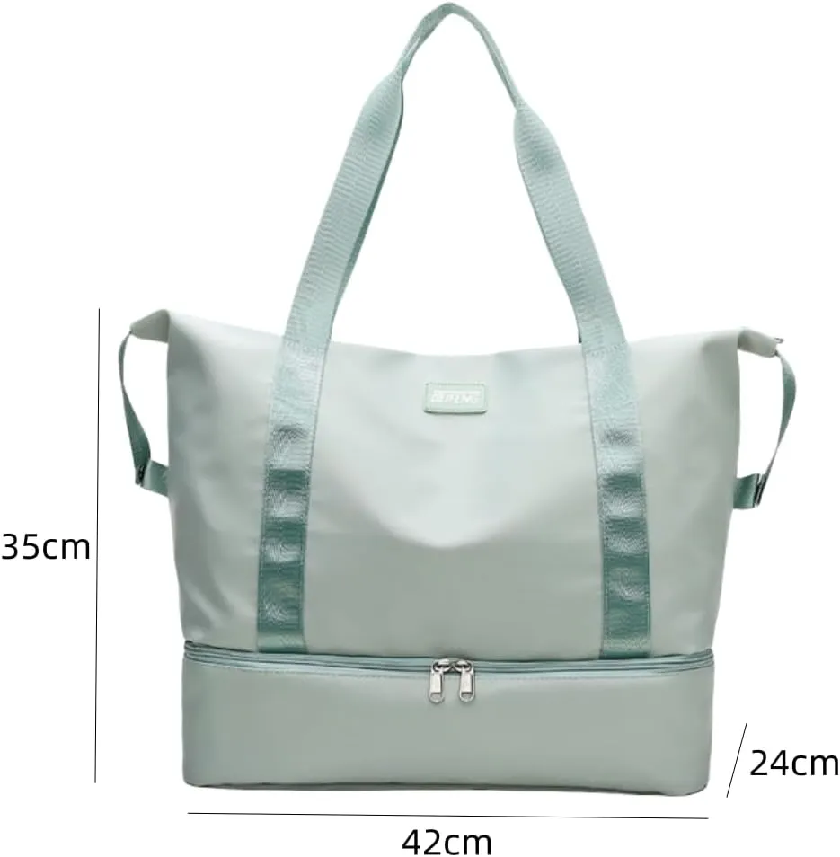 ESUPPORT Gym Bag for Women Travel Duffel Bag Weekender Carry on Overnight Bag with Wet Pocket and Expandable Shoes Compartment(Green)