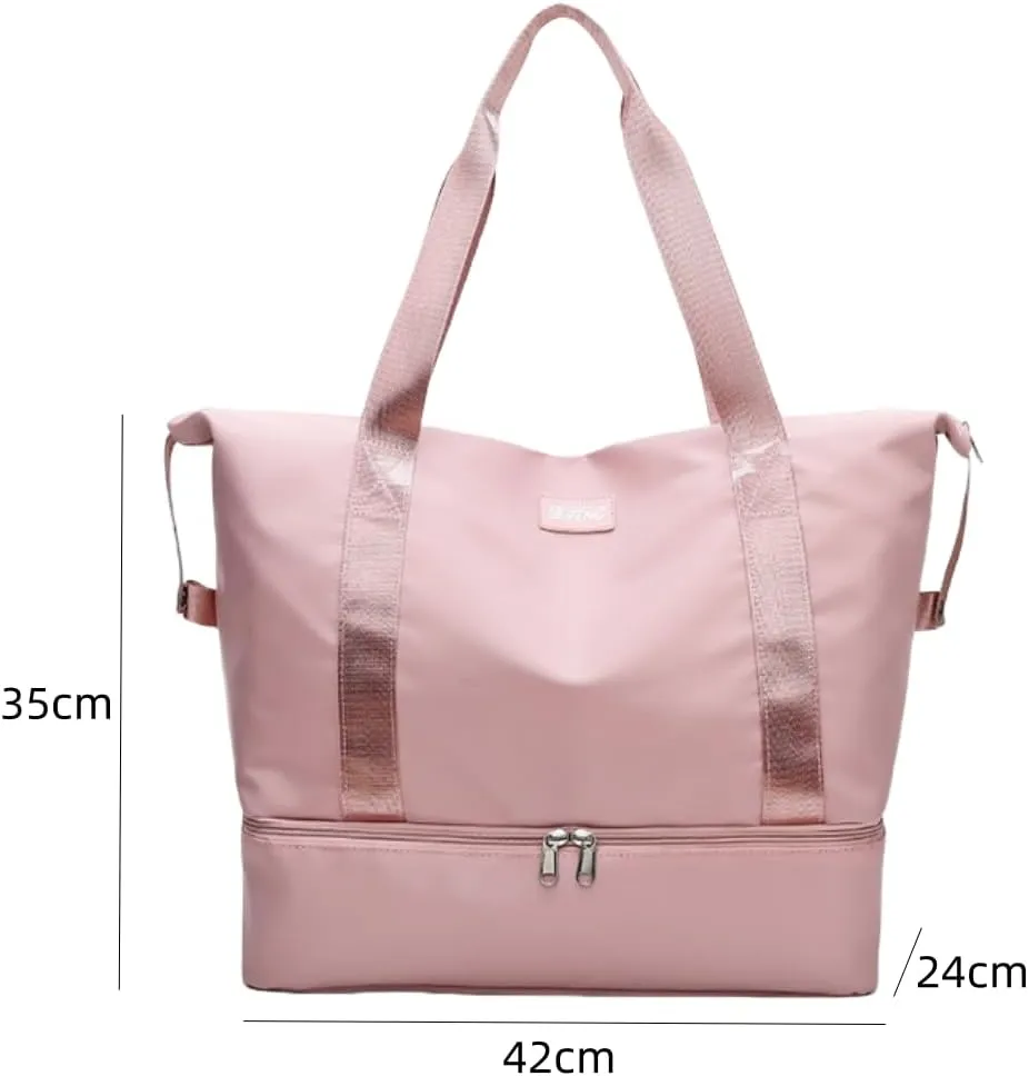 ESUPPORT Gym Bag for Women Travel Duffel Bag Weekender Carry on Overnight Bag with Wet Pocket and Expandable Shoes Compartment(Light Pink)