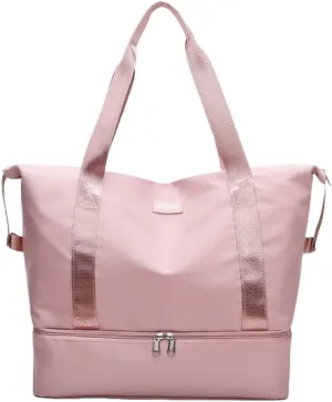 ESUPPORT Gym Bag for Women Travel Duffel Bag Weekender Carry on Overnight Bag with Wet Pocket and Expandable Shoes Compartment(Light Pink)
