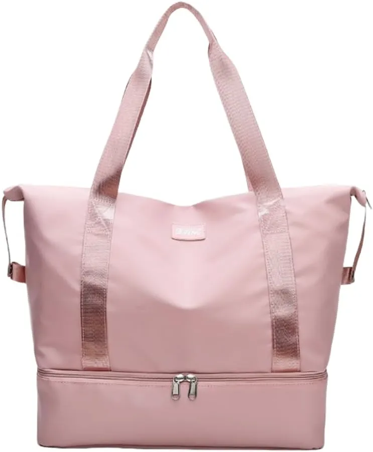 ESUPPORT Gym Bag for Women Travel Duffel Bag Weekender Carry on Overnight Bag with Wet Pocket and Expandable Shoes Compartment(Light Pink)