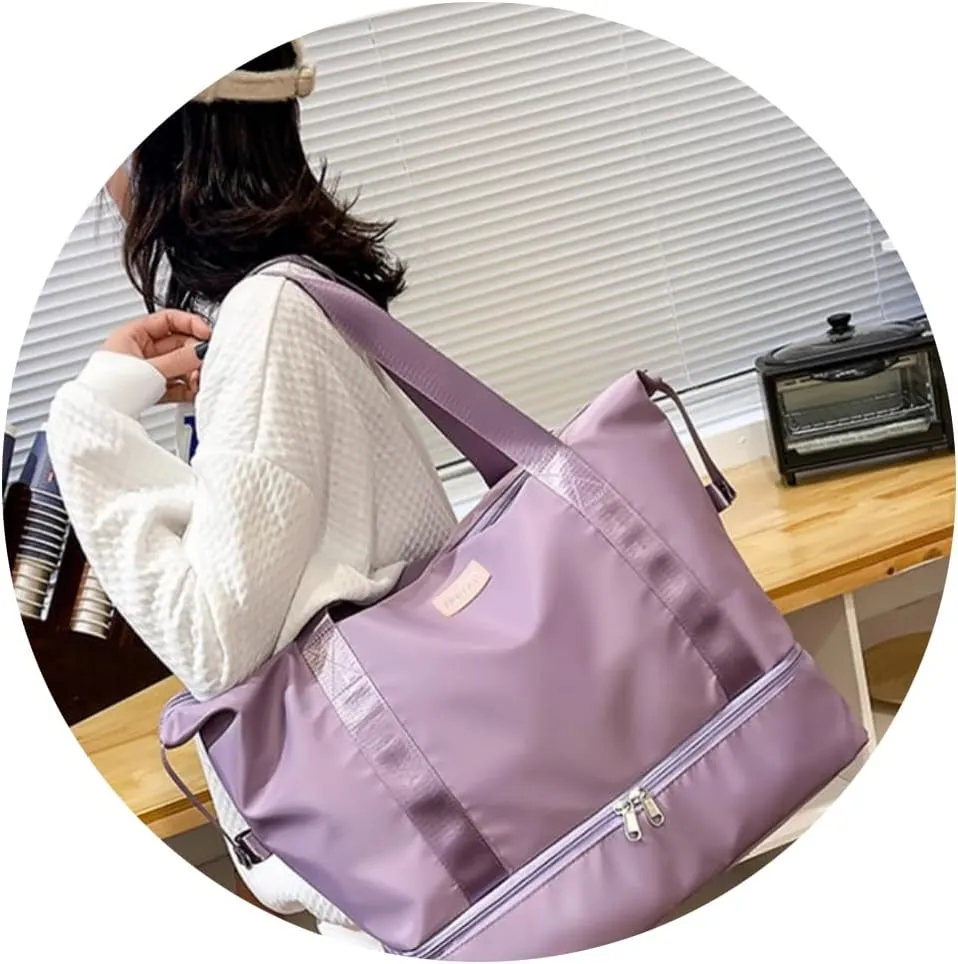 ESUPPORT Gym Bag for Women Travel Duffel Bag Weekender Carry on Overnight Bag with Wet Pocket and Expandable Shoes Compartment(Purple)