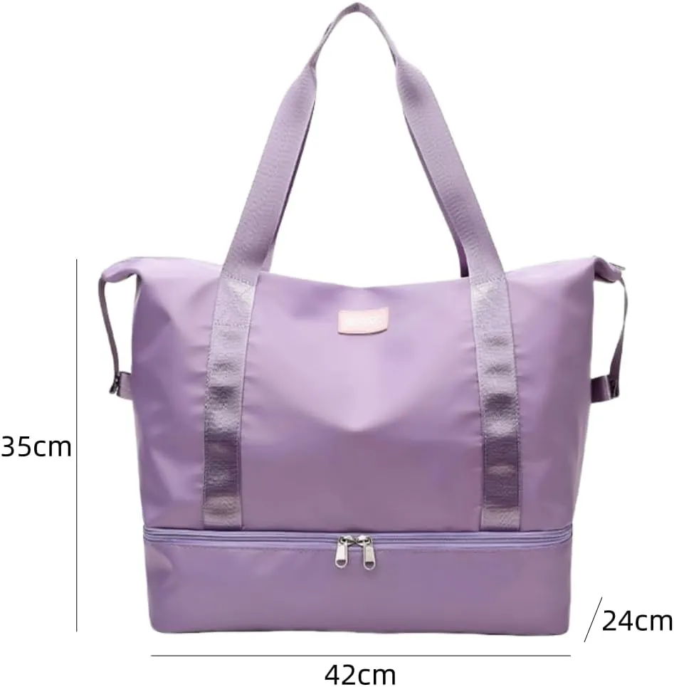 ESUPPORT Gym Bag for Women Travel Duffel Bag Weekender Carry on Overnight Bag with Wet Pocket and Expandable Shoes Compartment(Purple)
