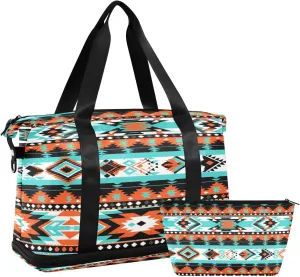 Ethnic Stripe Sports Gym Bag,Travel Duffel bag with Wet Pocket & Shoes Compartment Lightweight Waterproof Overnight Bag for Men Women