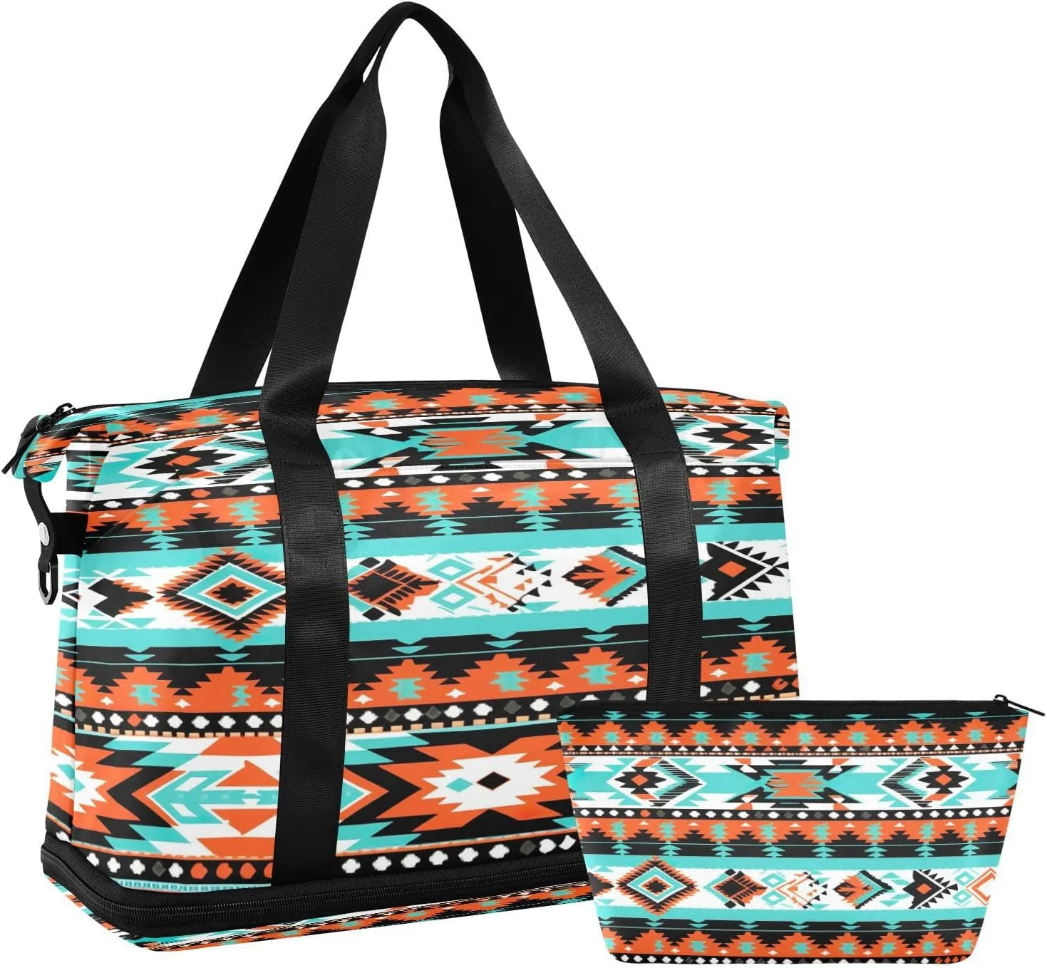Ethnic Stripe Sports Gym Bag,Travel Duffel bag with Wet Pocket & Shoes Compartment Lightweight Waterproof Overnight Bag for Men Women