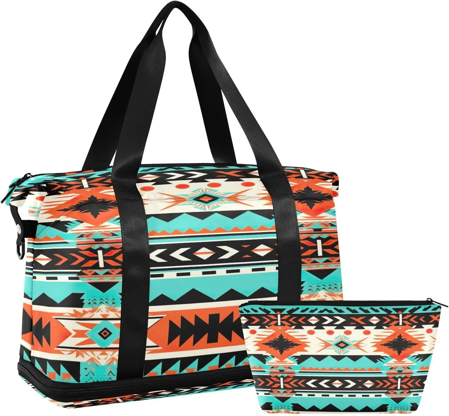 Ethnic Stripe Sports Gym Bag,Travel Duffel bag with Wet Pocket & Shoes Compartment Lightweight Waterproof Overnight Bag for Men Women