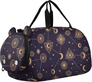 Eye Moon and Sun Small Gym Bag with Shoes Compartment Large Capacity Carry On Bag for Travel, Sports, Duffel, Weekender