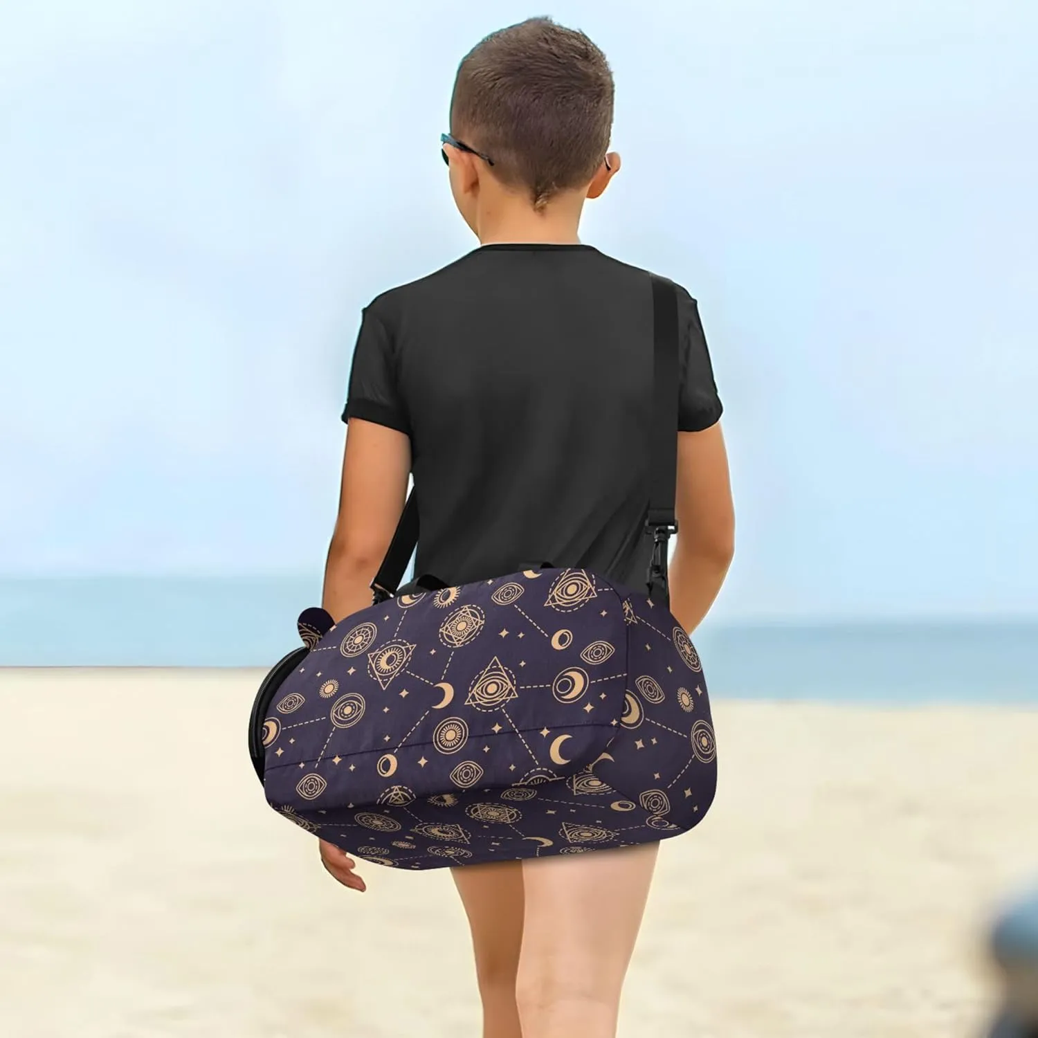 Eye Moon and Sun Small Gym Bag with Shoes Compartment Large Capacity Carry On Bag for Travel, Sports, Duffel, Weekender