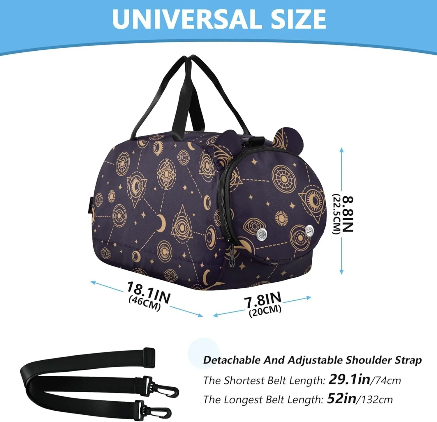 Eye Moon and Sun Small Gym Bag with Shoes Compartment Large Capacity Carry On Bag for Travel, Sports, Duffel, Weekender