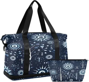 Eyes Blue Sports Gym Bag,Travel Duffel bag with Wet Pocket & Shoes Compartment Lightweight Waterproof Overnight Bag for Men Women