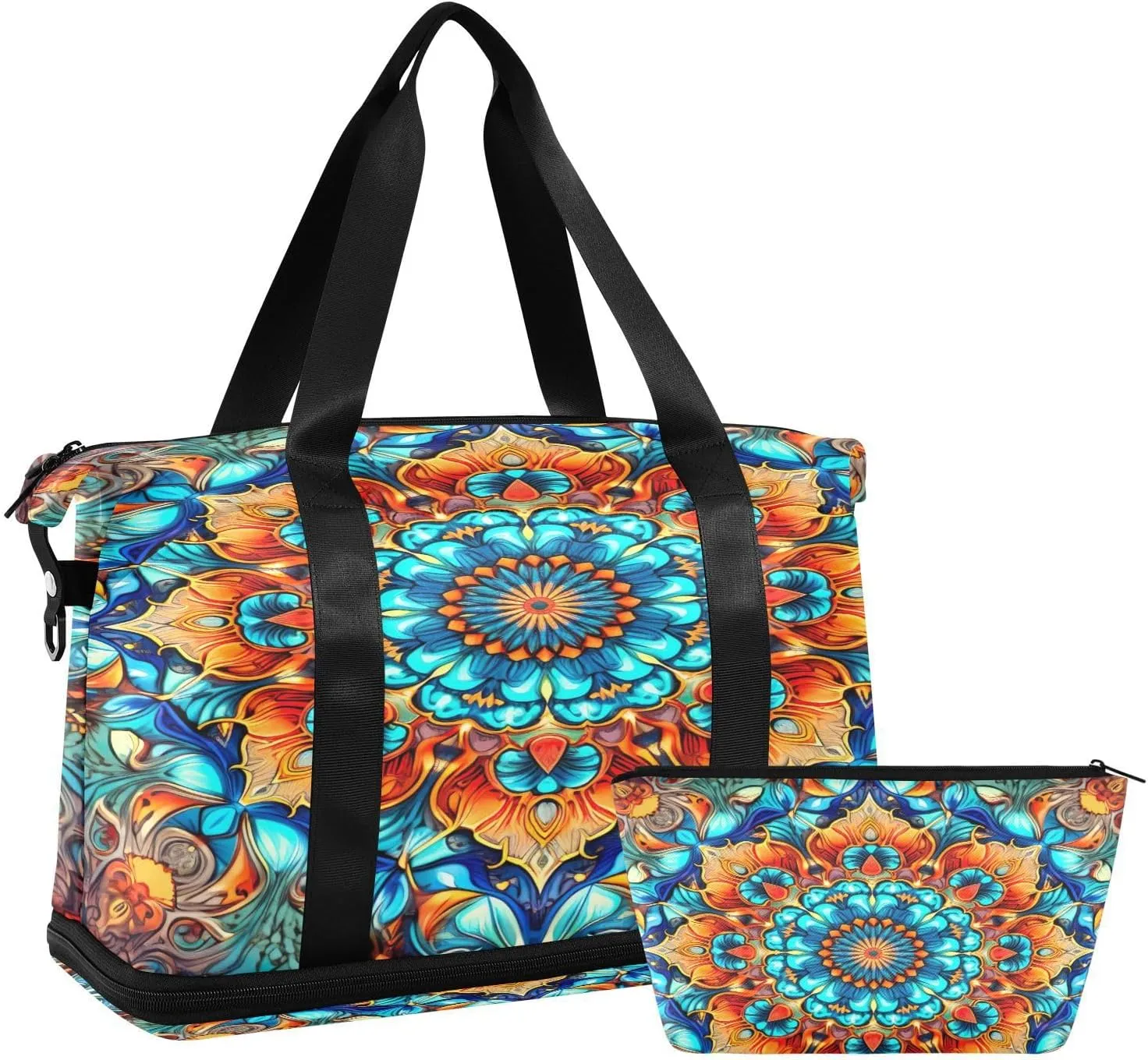 Fantastic Mandala Sports Gym Bag,Travel Duffel bag with Wet Pocket & Shoes Compartment Lightweight Waterproof Overnight Bag for Men Women