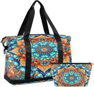 Fantastic Mandala Sports Gym Bag,Travel Duffel bag with Wet Pocket & Shoes Compartment Lightweight Waterproof Overnight Bag for Men Women