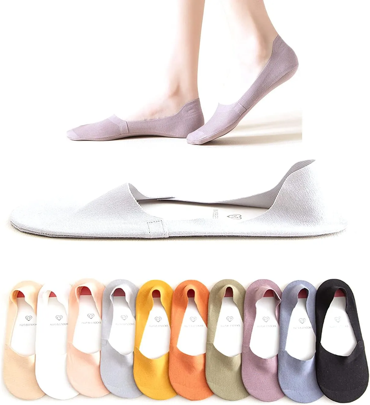 fidragon Women No Show Socks Low Cut Women Invisible for Flats and Dress Shoes Liner Socks with Non-Slip Heel Grips