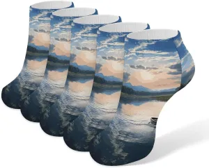 Fishing Scenic Ankle Socks Soft Breathable No Show Socks Comfortable Cotton Low Cut Casual Socks for Women Men 5 Pairs