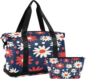 Floral Patterns Gym Bag for Men Women with Shoes Compartment & Wet Pocket Sport Travel Duffel Bag Waterproof Weekender Overnight Bag