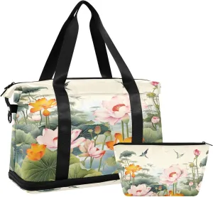 Flower and Birds Gym Bag for Men Women with Shoes Compartment & Wet Pocket Sport Travel Duffel Bag Waterproof Weekender Overnight Bag