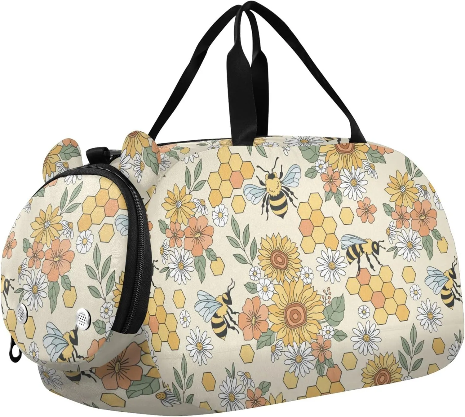 Flower Bee Honeycomb Kids Duffel Bag with Shoes Compartment Large Capacity Weekend Travel Bag for Beach Swim Bags Pool Sports