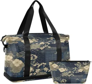 Flower Pattern Gym Bag for Men Women with Shoes Compartment & Wet Pocket Sport Travel Duffel Bag Waterproof Weekender Overnight Bag
