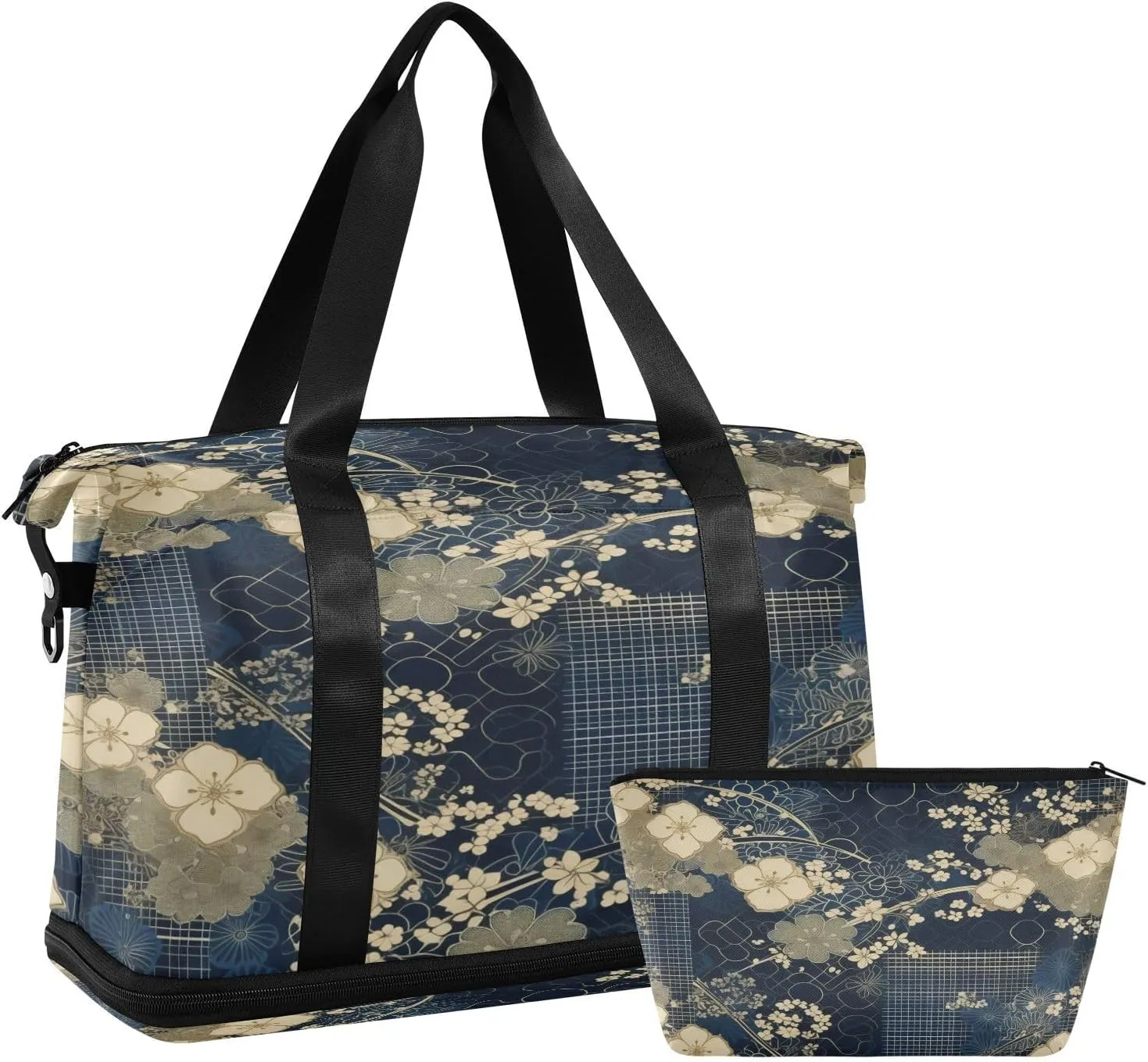 Flower Pattern Gym Bag for Men Women with Shoes Compartment & Wet Pocket Sport Travel Duffel Bag Waterproof Weekender Overnight Bag