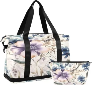Flowers and Leaves Gym Bag for Men Women with Shoes Compartment & Wet Pocket Sport Travel Duffel Bag Waterproof Weekender Overnight Bag