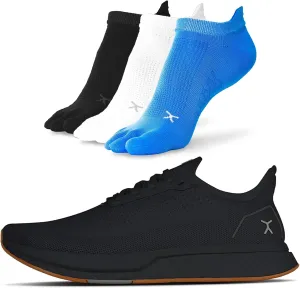 FLUX FOOTWEAR Adapt Bundle  Womens Zero-Drop Running Shoes with Knit Upper & UltraFlex Midsole   3-Pack Small No-Show Toe Socks  Lightweight, Breathable, and Versatile  Black/Gum RN - W7.5/M6