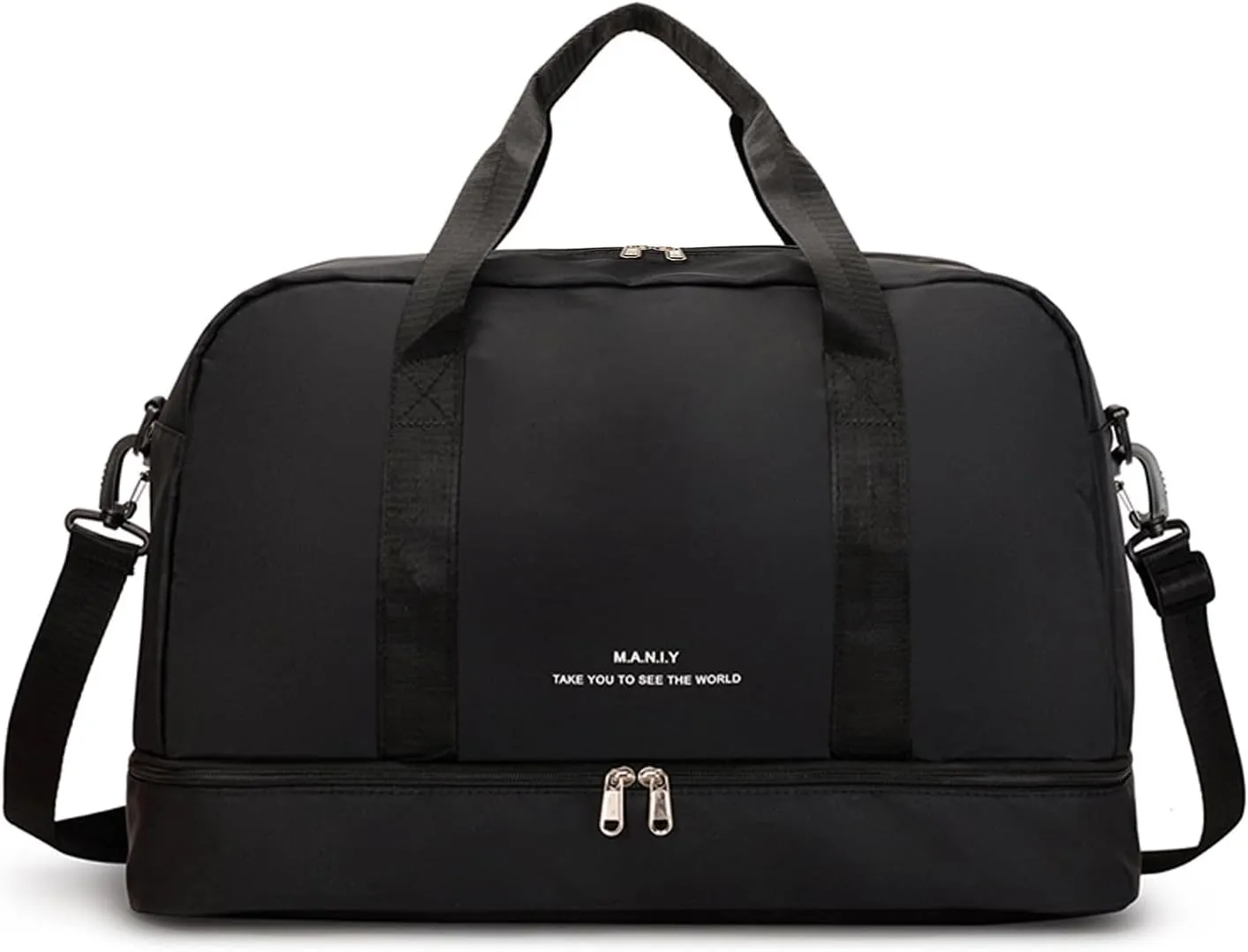 FOAN & MABLE Sports Tote Gym Bag Shoulder Weekender Overnight Bag for Women Travel Duffle Bag for Women Weekender Overnight Bag Large Capacity Duffel Bag With Shoe Compartment, A-Black