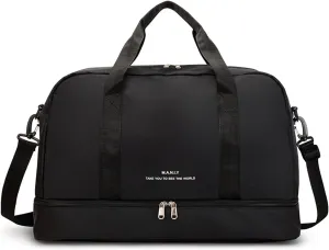 FOAN & MABLE Sports Tote Gym Bag Shoulder Weekender Overnight Bag for Women Travel Duffle Bag for Women Weekender Overnight Bag Large Capacity Duffel Bag With Shoe Compartment, A-Black