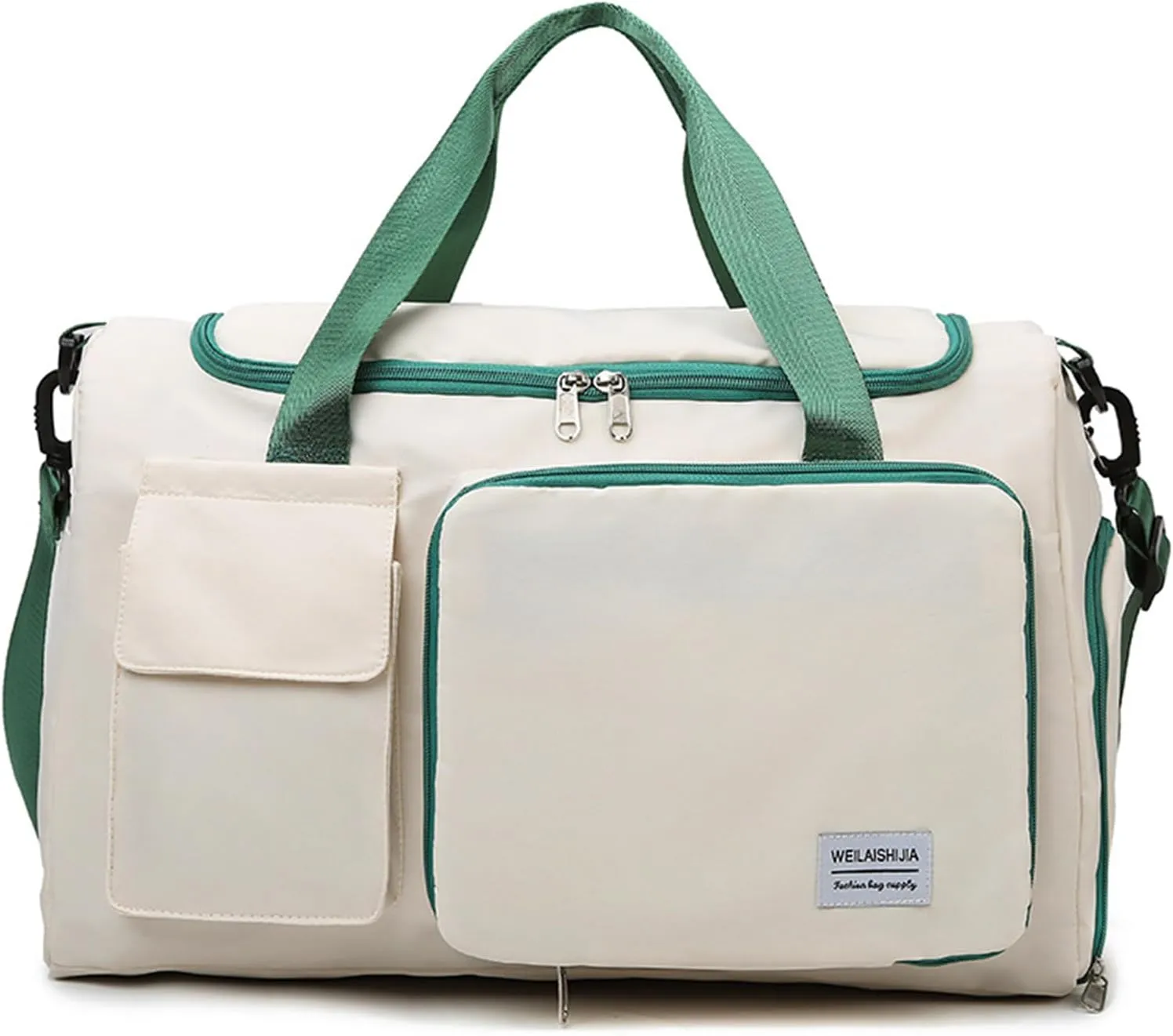 Foldable Travel Carry On Duffel Bags for Women Weekender Overnight Bag with Shoes Compartment Waterproof Gym Bag (White and green), CM240524