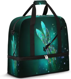 Foldable Travel Duffel Bag Tote, Lightweight Luggage Sports Gym Bag with Shoes Compartment Weekender Overnight Bag for Women & Men, Dragonfly, One Size