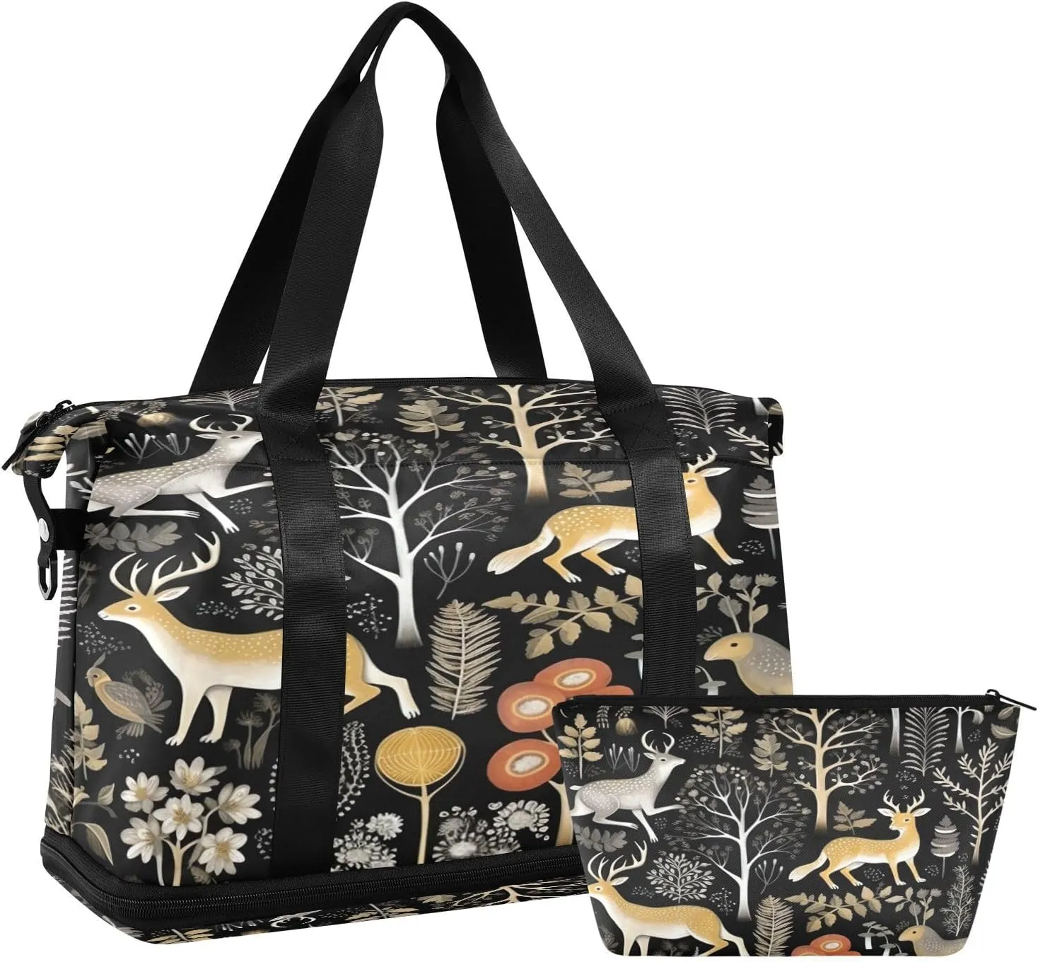 Forest Animals Sports Gym Bag,Travel Duffel bag with Wet Pocket & Shoes Compartment Lightweight Waterproof Overnight Bag for Men Women