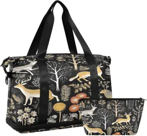 Forest Animals Sports Gym Bag,Travel Duffel bag with Wet Pocket & Shoes Compartment Lightweight Waterproof Overnight Bag for Men Women