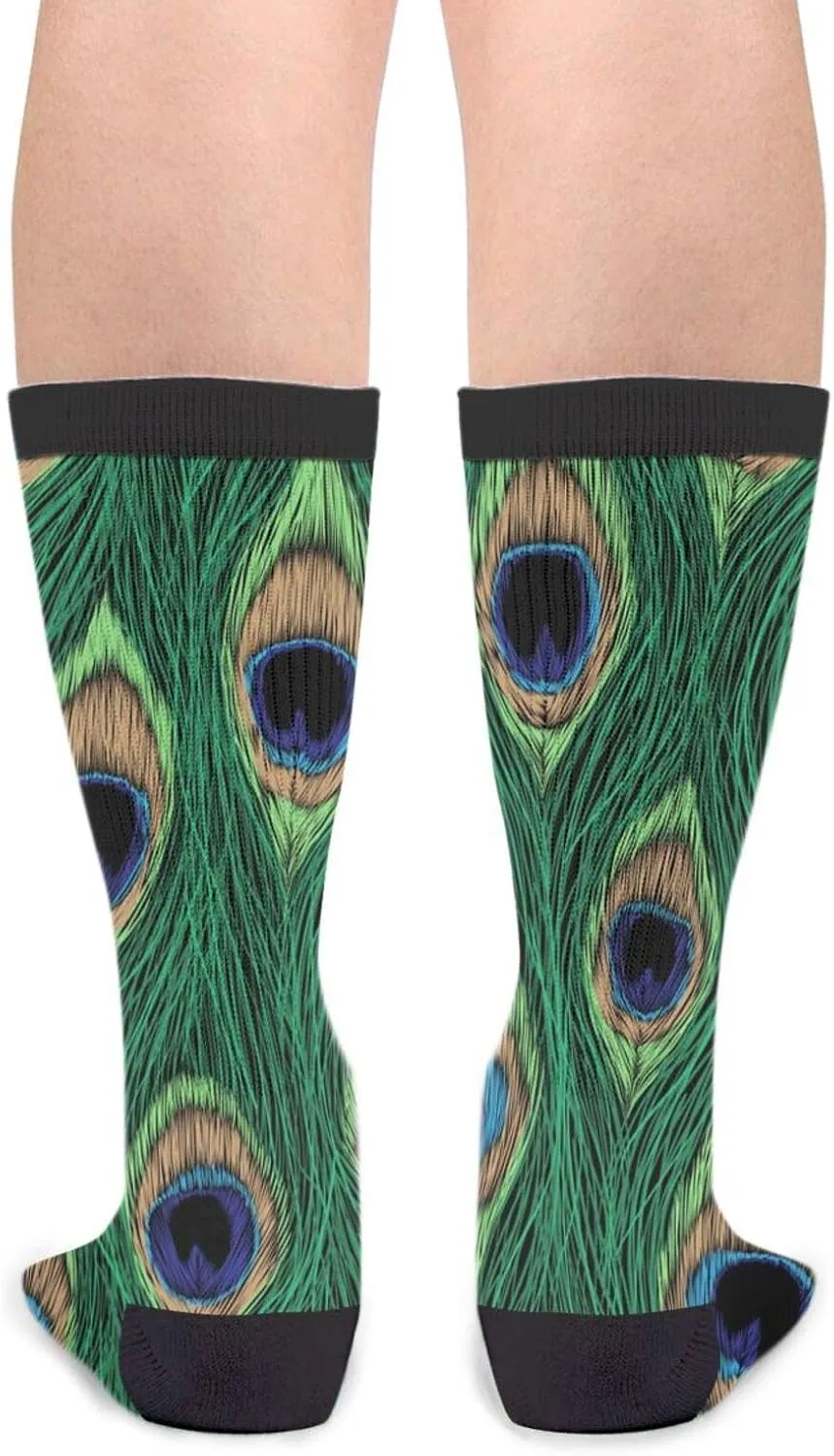 FREEHOTU Tropical Pink Flamingo Leaves Black Stripe Fun Colorful Novelty Graphic Crew Tube Socks For Men Women