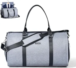 Garment Bags for Travel - 2 in 1 Convertible Garment Duffle Bag with Shoe Compartment Water-resistant Shoulder Strap Carry On Hanging Suit Bags for Men Women Grey