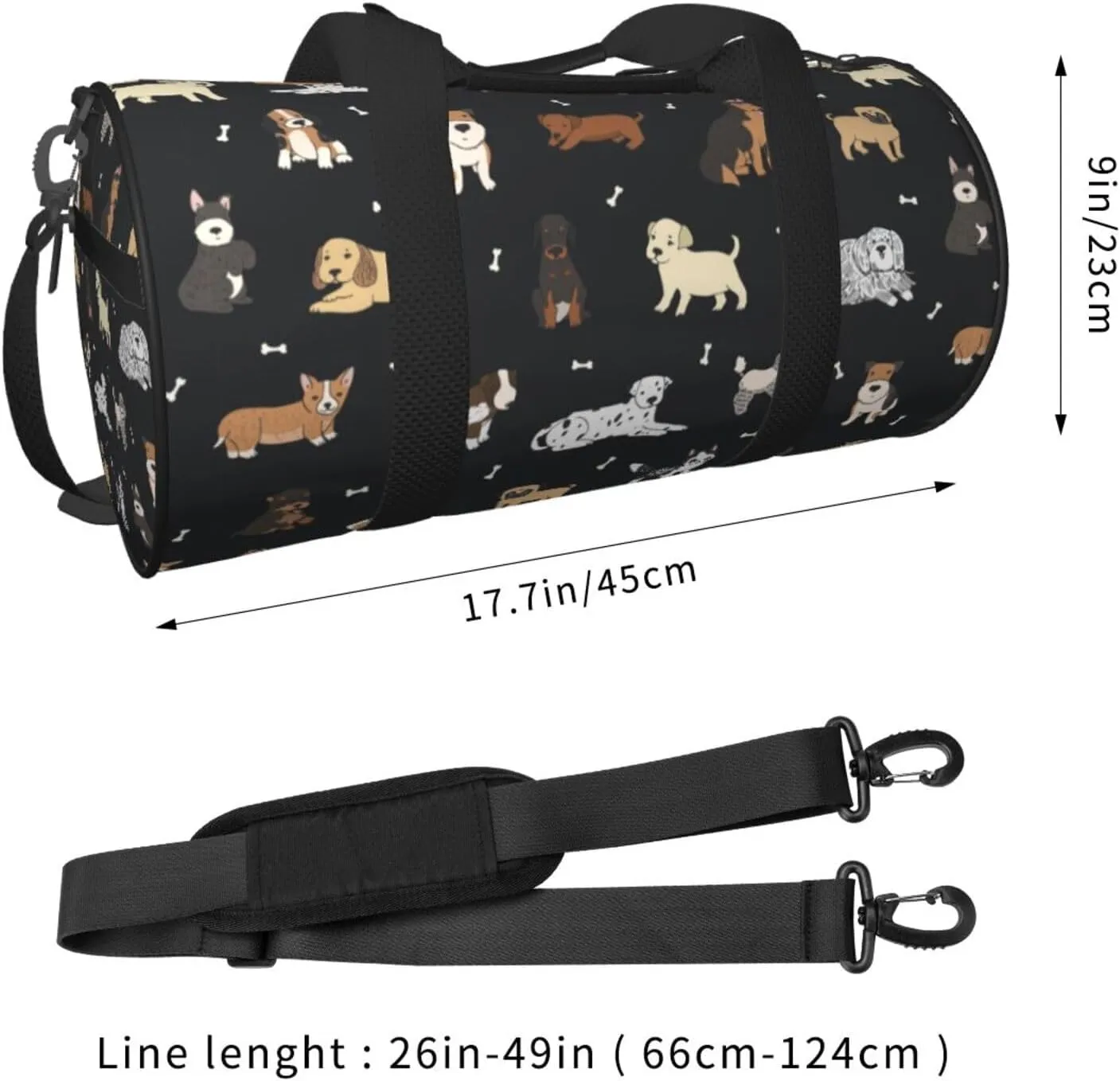 Gbuzozie Sports Gym Bag Travel Duffel Bag Shoes Compartment For Men Women Foldable Lightweight Yoga Gym Sports Bag, Dogs(Black), One Size