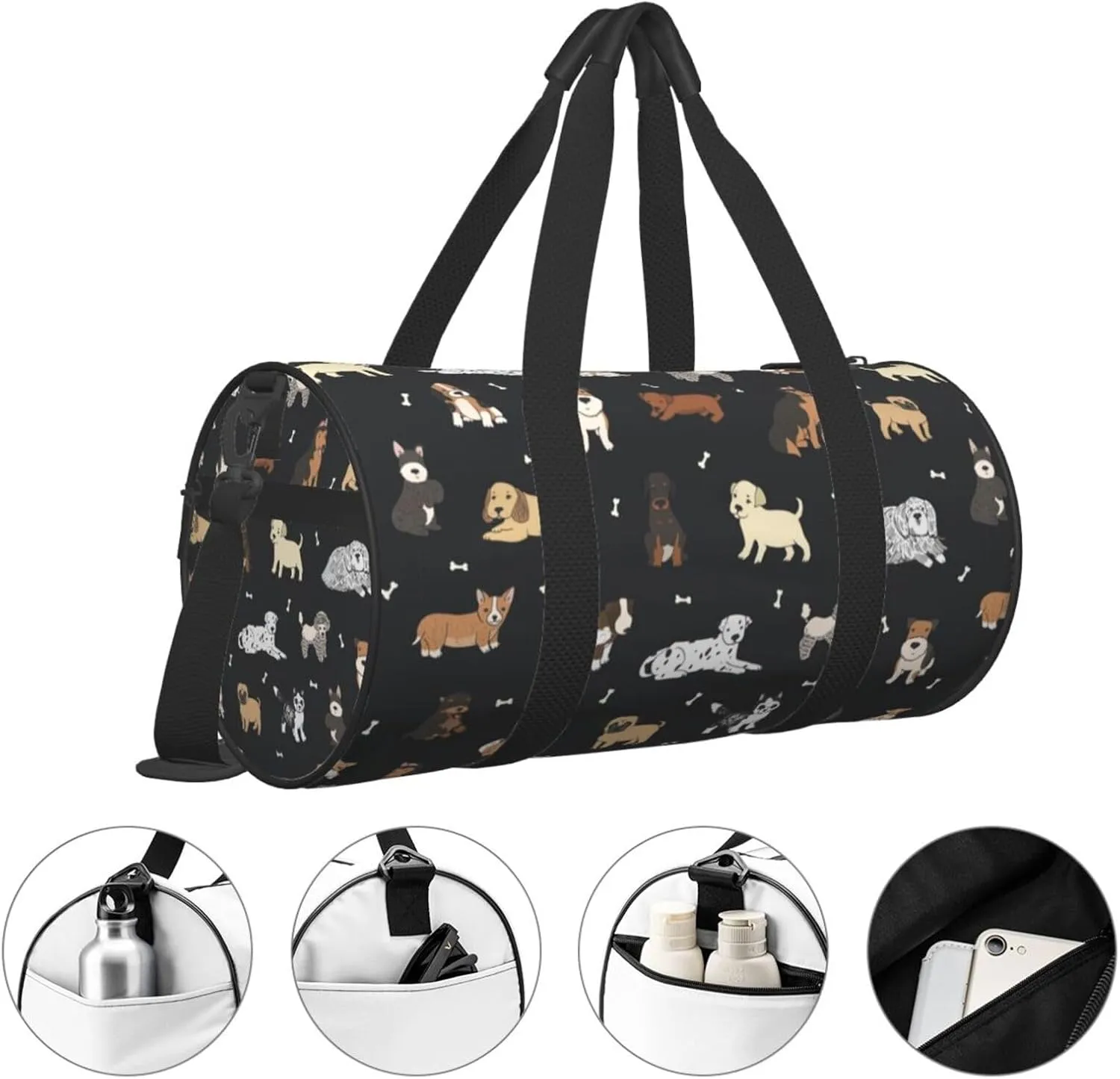 Gbuzozie Sports Gym Bag Travel Duffel Bag Shoes Compartment For Men Women Foldable Lightweight Yoga Gym Sports Bag, Dogs(Black), One Size