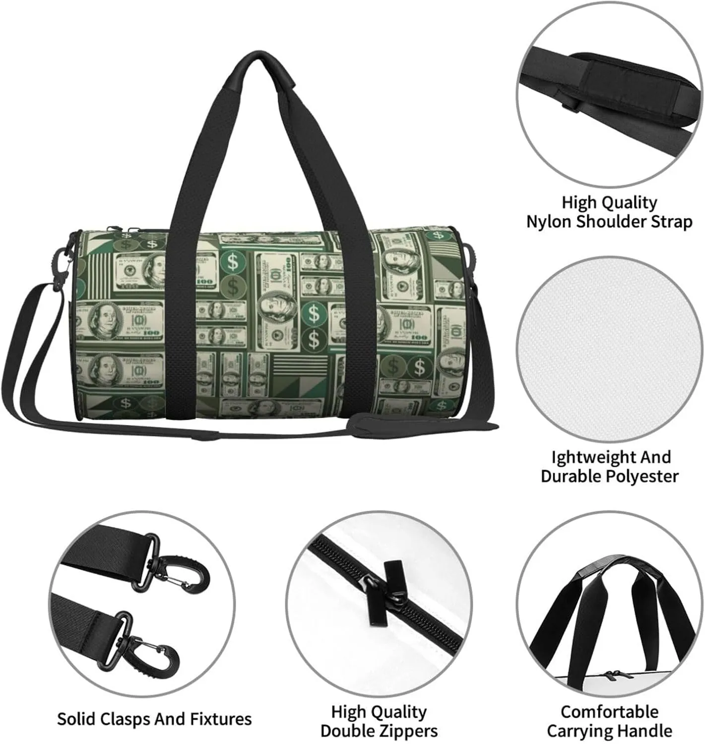 Gbuzozie Sports Gym Bag Travel Duffel Bag Shoes Compartment For Men Women Foldable Lightweight Yoga Gym Sports Bag, Money, One Size