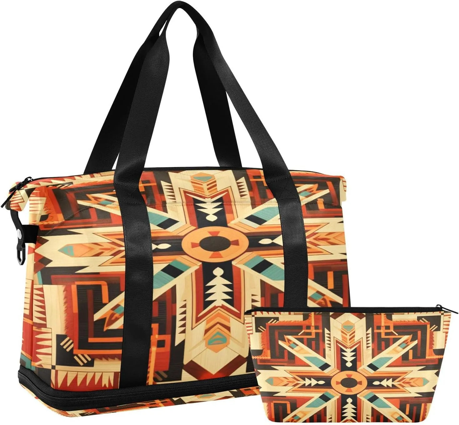 Geometric Pattern Gym Bag for Men Women with Shoes Compartment & Wet Pocket Sport Travel Duffel Bag Waterproof Weekender Overnight Bag