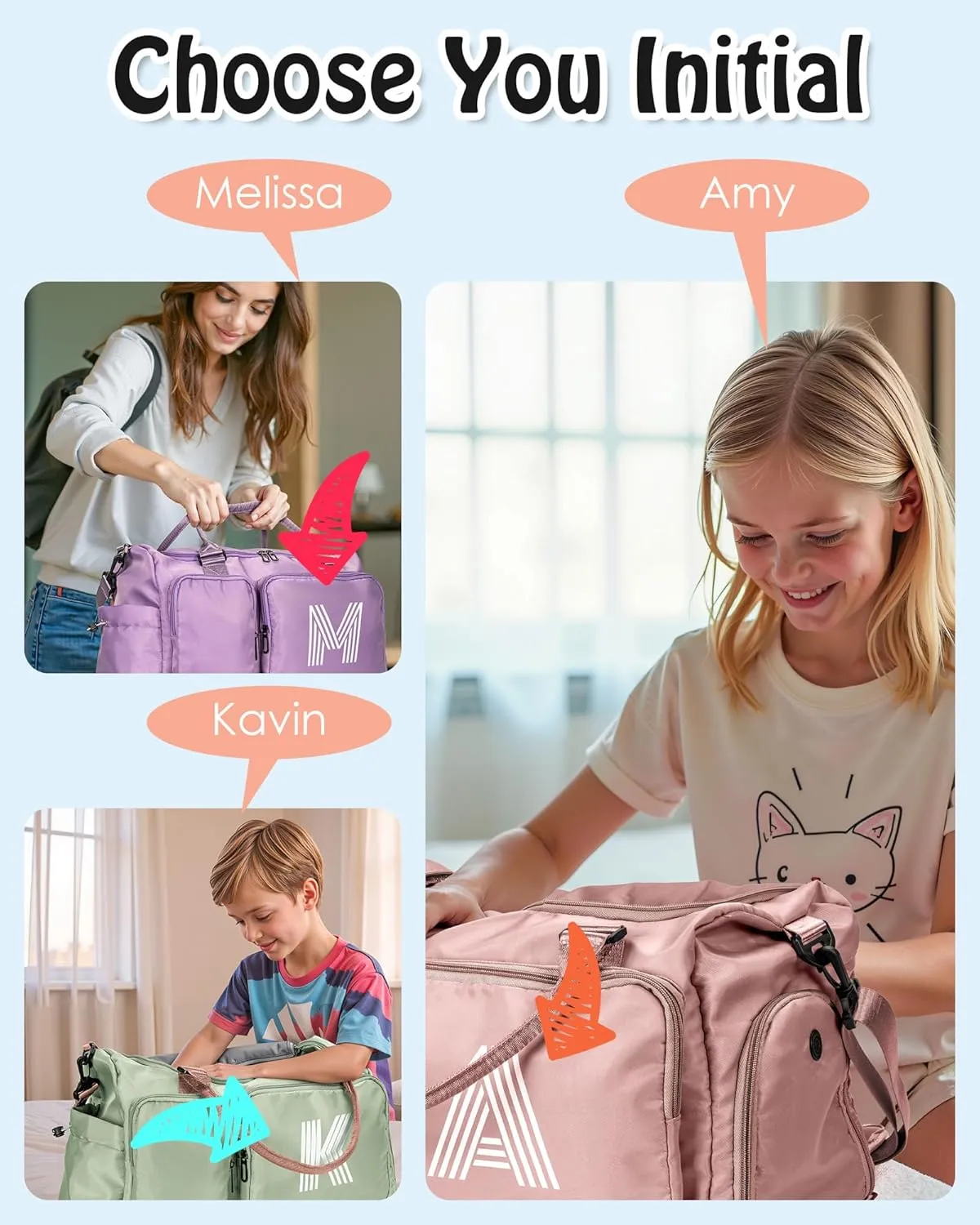 Gift for Teen Girl, Initial Gym Bag for Girls, Kids Travel Duffel Bag, Sports Bag, Personalized Weekender Bag with Shoes Compartment