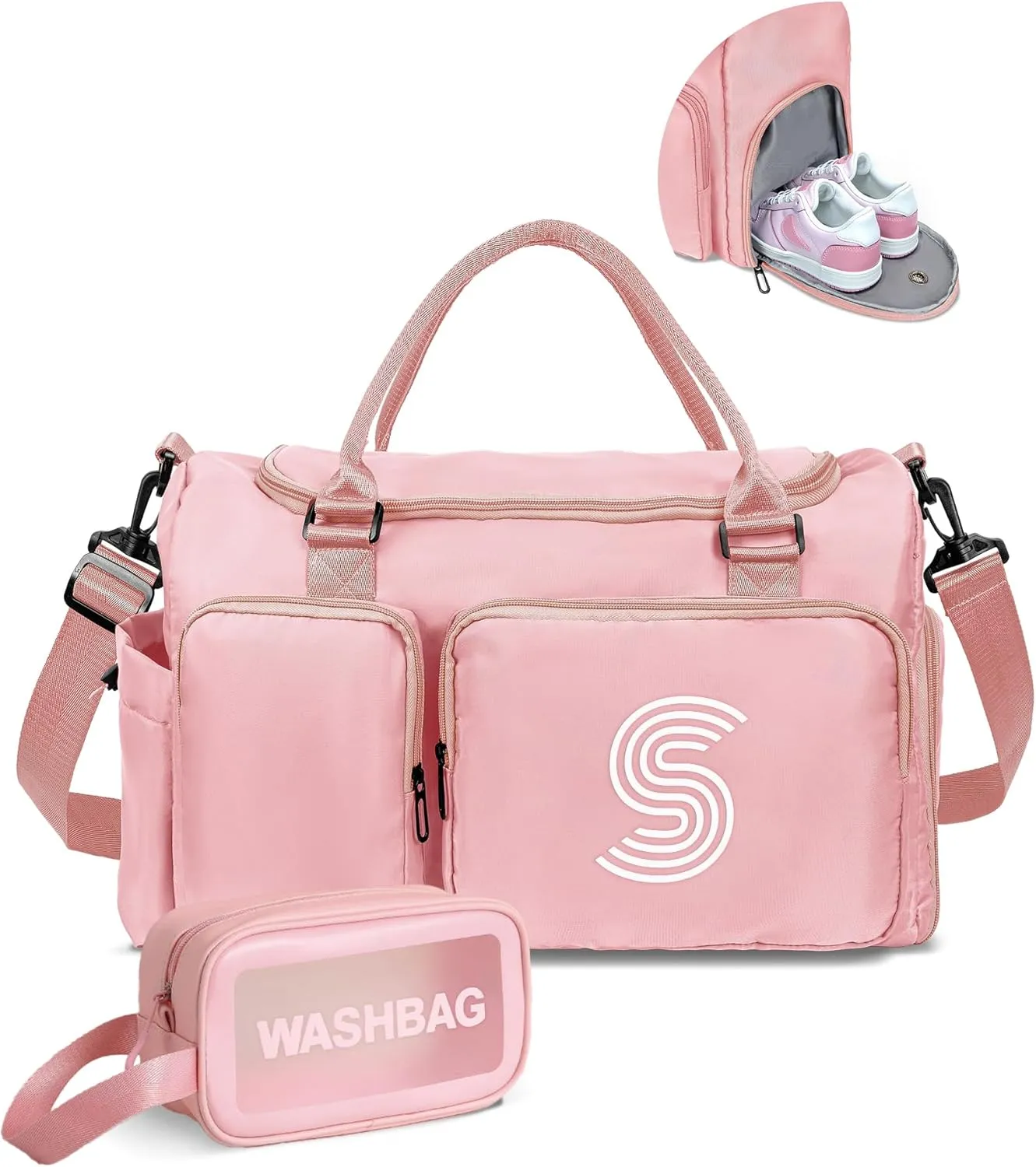 Gift for Teen Girl, Initial Gym Bag for Girls, Kids Travel Duffel Bag, Sports Bag, Personalized Weekender Bag with Shoes Compartment