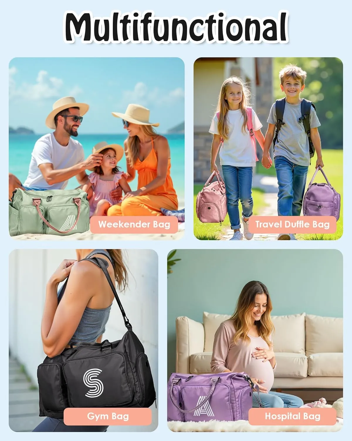 Gift for Teen Girl, Initial Gym Bag for Girls, Kids Travel Duffel Bag, Sports Bag, Personalized Weekender Bag with Shoes Compartment